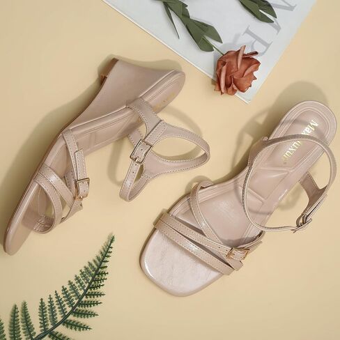 Maxmuxun Womens Wedge Sandals 2025 Square Toe Strappy Sandals 2.75 بوصة أسافين الكعب أحذية للنساء in Kuwait