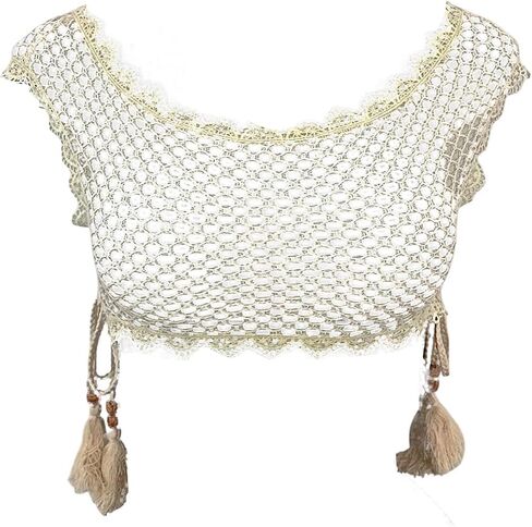GORGLITTER Women's Crochet Lace Bikini Cover Up Hollow Out Sheer Tie Side Cropped Beach Tank Tops in Saudi Arabia