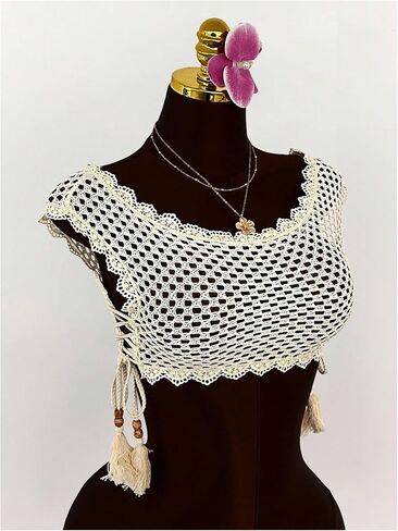 GORGLITTER Women's Crochet Lace Bikini Cover Up Hollow Out Sheer Tie Side Cropped Beach Tank Tops in Saudi Arabia