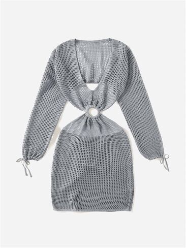 MakeMeChic Women's Swimsuit Crochet Coverups Long Sleeve V Neck Cut Out Summer Beach Cover Up Dress in Saudi Arabia