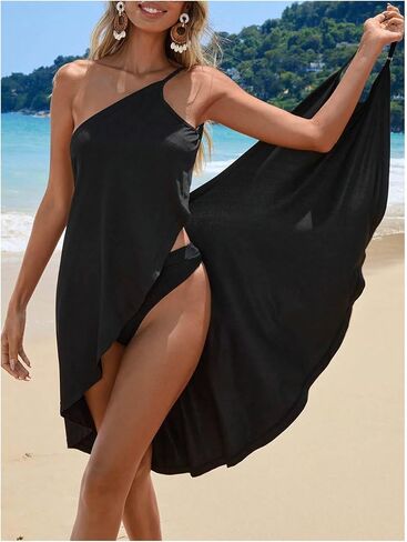 WDIRARA Women's V Neck Wrap Backless Kimono Beach Dress Sleeveless Asymmetrical Cover Up in Saudi Arabia