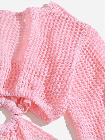 MakeMeChic Women's Swimsuit Crochet Coverups Long Sleeve V Neck Cut Out Summer Beach Cover Up Dress in Saudi Arabia