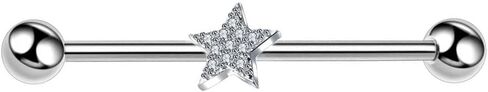 14G CZ Star Industrial Barbell G23 Titanium Industrial Piercing Jewelry 38mm Long Industrial Bar Conch Helix Cartilage Barbell Earrings Dainty Body Piercing Jewelry for Women Men in Saudi Arabia