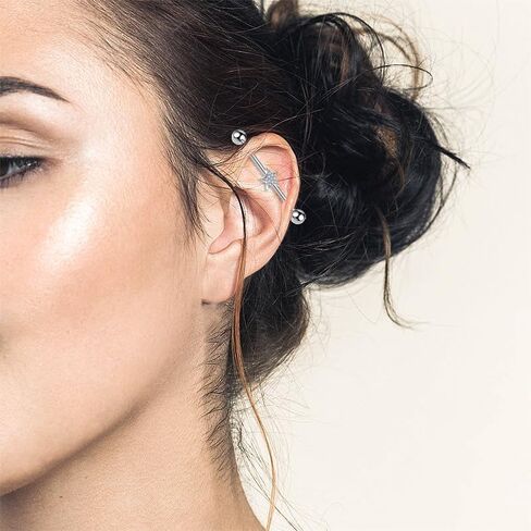 14G CZ Star Industrial Barbell G23 Titanium Industrial Piercing Jewelry 38mm Long Industrial Bar Conch Helix Cartilage Barbell Earrings Dainty Body Piercing Jewelry for Women Men in Saudi Arabia