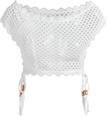 GORGLITTER Women's Crochet Lace Bikini Cover Up Hollow Out Sheer Tie Side Cropped Beach Tank Tops in Saudi Arabia