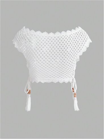GORGLITTER Women's Crochet Lace Bikini Cover Up Hollow Out Sheer Tie Side Cropped Beach Tank Tops in Saudi Arabia