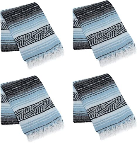 La Montana Mexican Blankets and Throws, 4 Pack, 74"x50" - Made in Mexico, Lightweight Yoga Blanket for Schools, Studios, Outdoors, Camping, Picnic, Decor - Machine Washable, Charcoal/Silver/White in Saudi Arabia