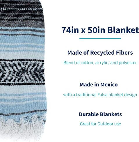 La Montana Mexican Blankets and Throws, 4 Pack, 74"x50" - Made in Mexico, Lightweight Yoga Blanket for Schools, Studios, Outdoors, Camping, Picnic, Decor - Machine Washable, Charcoal/Silver/White in Saudi Arabia