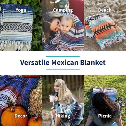 La Montana Mexican Blankets and Throws, 4 Pack, 74"x50" - Made in Mexico, Lightweight Yoga Blanket for Schools, Studios, Outdoors, Camping, Picnic, Decor - Machine Washable, Charcoal/Silver/White in Saudi Arabia