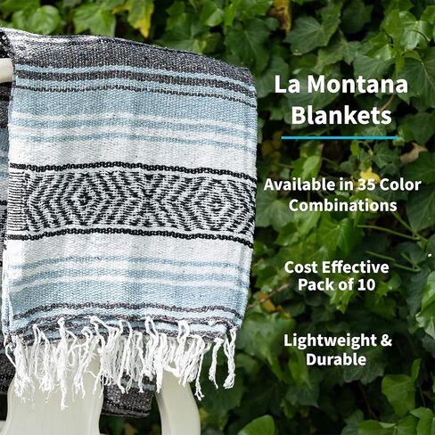 La Montana Mexican Blankets and Throws, 4 Pack, 74"x50" - Made in Mexico, Lightweight Yoga Blanket for Schools, Studios, Outdoors, Camping, Picnic, Decor - Machine Washable, Charcoal/Silver/White in Saudi Arabia