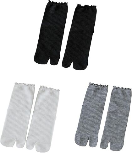 3 Pairs Women Split Two Toe Socks Japanese Tabi Flip Flops Sandal Socks Ruffle Frilly Sports Casual Socks in Kuwait