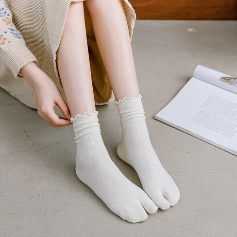3 Pairs Women Split Two Toe Socks Japanese Tabi Flip Flops Sandal Socks Ruffle Frilly Sports Casual Socks in Kuwait