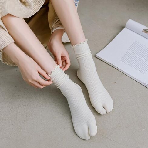 3 Pairs Women Split Two Toe Socks Japanese Tabi Flip Flops Sandal Socks Ruffle Frilly Sports Casual Socks in Kuwait