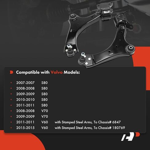 A-Premium 2 × ذراع التحكم السفلى الأمامي ، مع مفصل الكرة والبلوز ، متوافق مع Volvo S60 2011 ، S80 2007-2011 ، V60 2015 ، V70 2008-2010 in Saudi Arabia