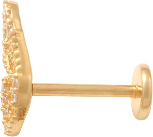 14k Real Solid Gold Butterfly Wing Cubic Zirconia Stud Piercing Earring – 18 Gauge Minimalist Earring for Multiple Piercings - External & Internal Threaded - Sold as a Single in Kuwait