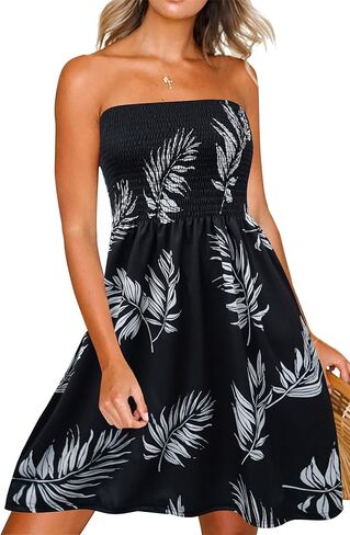Zyyfly Summer Strapless Dress for Women Tube Top Sundress Casual Beach Cover Ups in Saudi Arabia