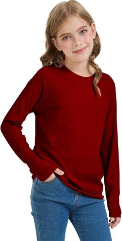 Girls Fashion Shirts Long Sleeve Trendy Tshirt Kids Cute Fall Tops Crewneck Basic Tees in Kuwait