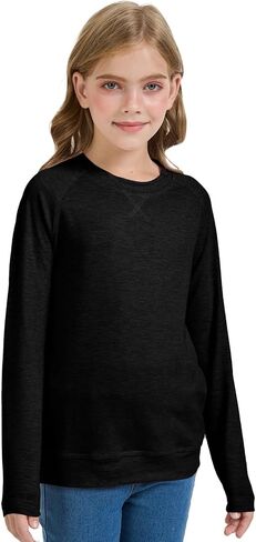 Girls Fashion Shirts Long Sleeve Trendy Tshirt Kids Cute Fall Tops Crewneck Basic Tees in Kuwait