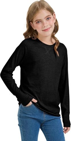 Girls Fashion Shirts Long Sleeve Trendy Tshirt Kids Cute Fall Tops Crewneck Basic Tees in Kuwait
