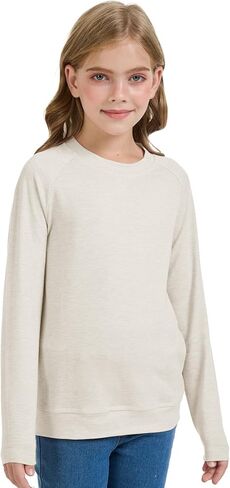Girls Fashion Shirts Long Sleeve Trendy Tshirt Kids Cute Fall Tops Crewneck Basic Tees in Kuwait