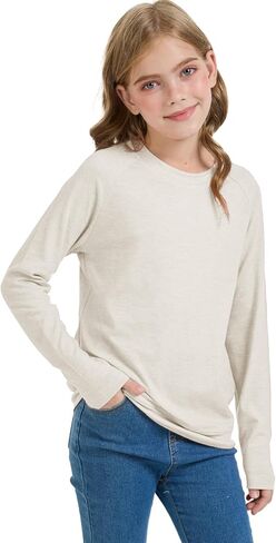 Girls Fashion Shirts Long Sleeve Trendy Tshirt Kids Cute Fall Tops Crewneck Basic Tees in Kuwait