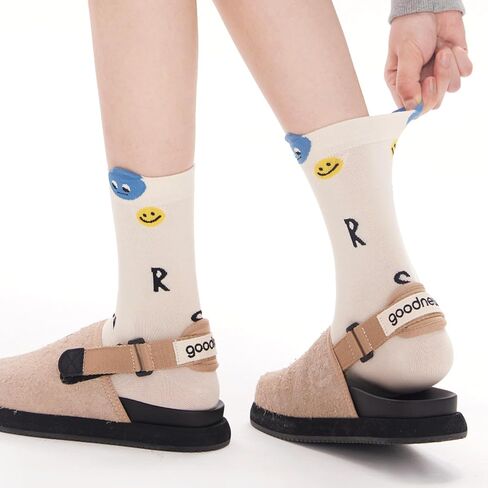 Women's Mid-Calf Socks 3-Pack | Smiley Combed Cotton | No-Slip Cuff | Spring Summer White Socks in Saudi Arabia