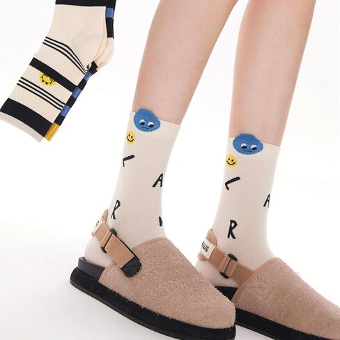 Women's Mid-Calf Socks 3-Pack | Smiley Combed Cotton | No-Slip Cuff | Spring Summer White Socks in Saudi Arabia
