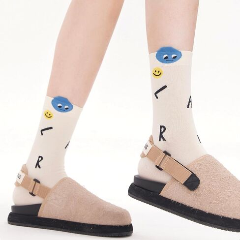 Women's Mid-Calf Socks 3-Pack | Smiley Combed Cotton | No-Slip Cuff | Spring Summer White Socks in Saudi Arabia