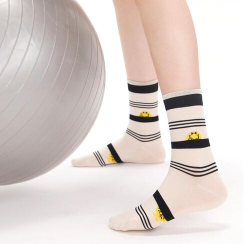 Women's Mid-Calf Socks 3-Pack | Smiley Combed Cotton | No-Slip Cuff | Spring Summer White Socks in Saudi Arabia