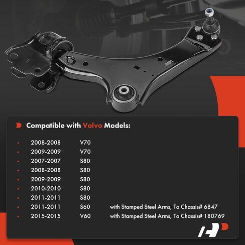 A-Premium 2 x Front Lower Control Arm, with Ball Joint & Bushing, Compatible with Volvo S60 2011, S80 2007-2011, V60 2015, V70 2008-2010 in Saudi Arabia