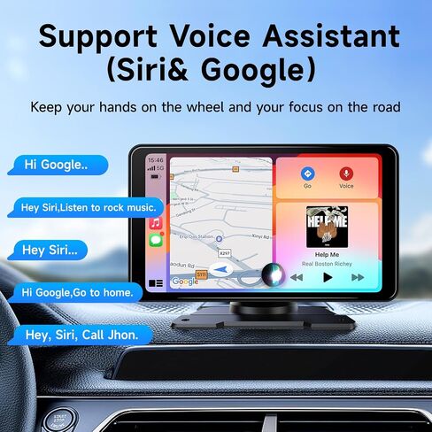 شاشة Apple Carplay المحمولة للسيارة، 9 بوصة Apple Carplay & Android Auto، كاميرا داش 4K، كاميرا احتياطية عالية الدقة، بلوتوث، ملاحة GPS، FM، AUX، Siri، وصلة مرآة in Saudi Arabia