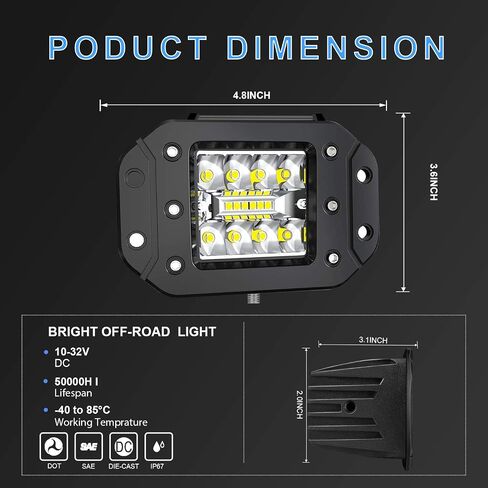 قرون ضوئية LED Mount Flush ، Elelion 4 بوصة 42W SHOARER LED LED PODS للشاحنات ، IP67 مقاومة للماء LED LED LED LID LIGH in Saudi Arabia