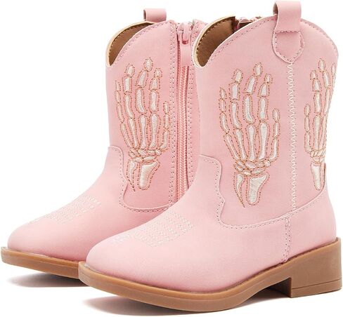 BMCiTYBM Toddler Cowgirl Cowboy Boots Boys Girls Square Toe Western Boots Mid Calf Side Zipper Riding Shoes for All Seasons in Kuwait