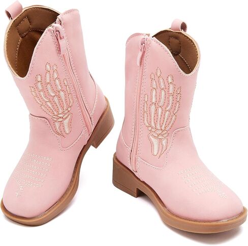 BMCiTYBM Toddler Cowgirl Cowboy Boots Boys Girls Square Toe Western Boots Mid Calf Side Zipper Riding Shoes for All Seasons in Kuwait