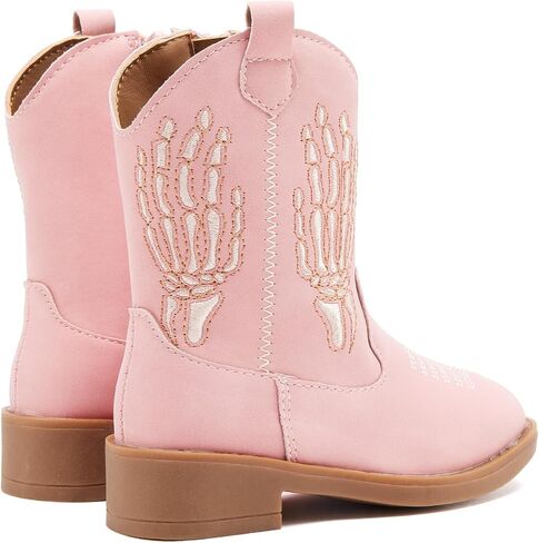 BMCiTYBM Toddler Cowgirl Cowboy Boots Boys Girls Square Toe Western Boots Mid Calf Side Zipper Riding Shoes for All Seasons in Kuwait