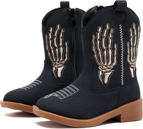 BMCiTYBM Toddler Cowgirl Cowboy Boots Boys Girls Square Toe Western Boots Mid Calf Side Zipper Riding Shoes for All Seasons in Kuwait