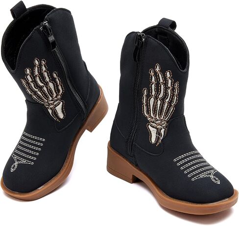BMCiTYBM Toddler Cowgirl Cowboy Boots Boys Girls Square Toe Western Boots Mid Calf Side Zipper Riding Shoes for All Seasons in Kuwait