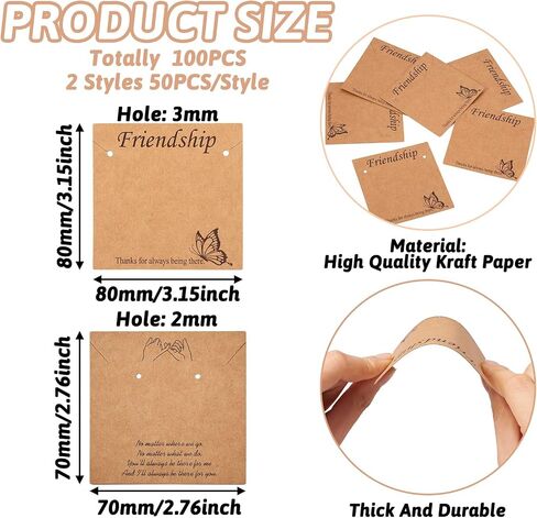 Fashewelry 100pcs Friendship Bracelet Display Cards Kraft Paper Jewelry Hanging Cards Rectangle Necklace Holder Cards for Anklet Fashion Jewelry Packaging in Saudi Arabia