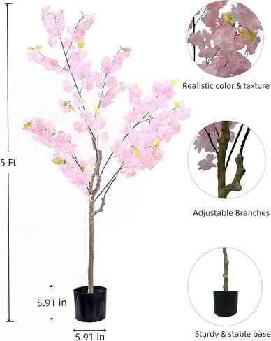 Artificial Cherry Blossom Tree Decor: 6FT Tall Handmade Lifelike Pink Faux Cherry Blossom Tree - Realistic Silk Fake Flower Sakura Tree for Party Wedding Christmas Indoor Outdoor Home Decor in Saudi Arabia