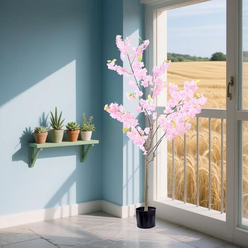 Artificial Cherry Blossom Tree Decor: 6FT Tall Handmade Lifelike Pink Faux Cherry Blossom Tree - Realistic Silk Fake Flower Sakura Tree for Party Wedding Christmas Indoor Outdoor Home Decor in Saudi Arabia