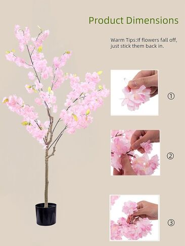 Artificial Cherry Blossom Tree Decor: 6FT Tall Handmade Lifelike Pink Faux Cherry Blossom Tree - Realistic Silk Fake Flower Sakura Tree for Party Wedding Christmas Indoor Outdoor Home Decor in Saudi Arabia