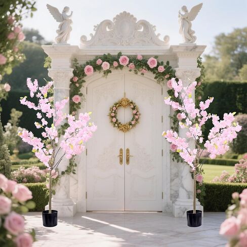 Artificial Cherry Blossom Tree Decor: 6FT Tall Handmade Lifelike Pink Faux Cherry Blossom Tree - Realistic Silk Fake Flower Sakura Tree for Party Wedding Christmas Indoor Outdoor Home Decor in Saudi Arabia