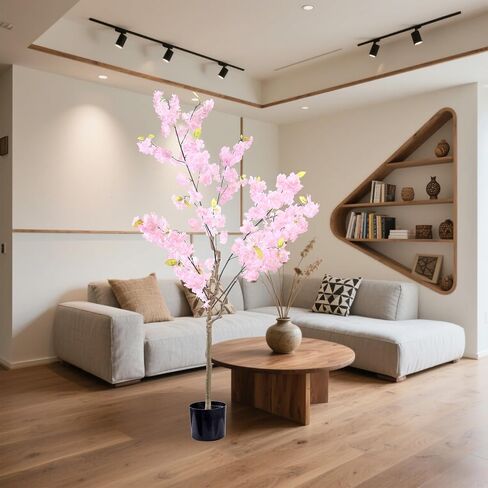 Artificial Cherry Blossom Tree Decor: 6FT Tall Handmade Lifelike Pink Faux Cherry Blossom Tree - Realistic Silk Fake Flower Sakura Tree for Party Wedding Christmas Indoor Outdoor Home Decor in Saudi Arabia
