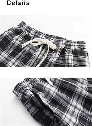 Womens Casual Plaid Baggy Pants High Waisted Goth Grunge Pant Y2K Clothes Drawstring Pants Streetwear in Kuwait