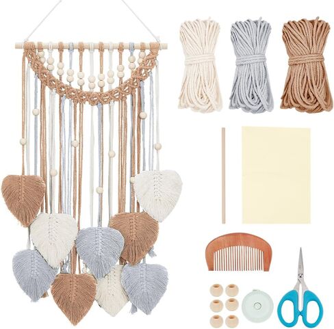 Origach DIY MACRAME LEAF WALL ATT KIT للمبتدئين البالغين ، وأوراق MACRAME سهلة الجدار معلقة مجموعة BOHO MACRAME TAPESTRY لديكور غرفة نوم غرفة المعيشة ، والبني البيج والأخضر in Kuwait