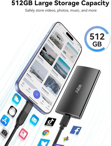 Aiibe External SSD 250GB External Hard Drive USB C Portable SSD, Up to 500MB/s, USB 3.1, External Solid State Drive 250GB USB SSD Drive for Laptop, Mac, PS4 (Black) in Kuwait