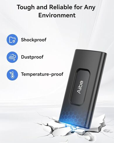 Aiibe External SSD 250GB External Hard Drive USB C Portable SSD, Up to 500MB/s, USB 3.1, External Solid State Drive 250GB USB SSD Drive for Laptop, Mac, PS4 (Black) in Kuwait