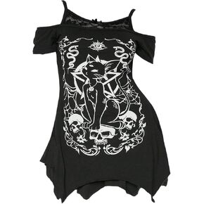 SOLY HUX Women's Plus Size Gothic Cold Shoulder Graphic Tee Shirts Short Sleeve Y2k Tops Festival Rave Outfits Streetwear in Saudi Arabia
