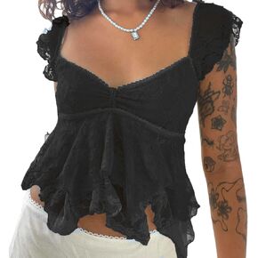 WYFC Lace Tops for Women Y2k Babydoll Tank Vintage Floral Going Out Shirt in Saudi Arabia