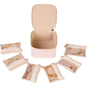 Travel Jewelry Organizer, Mom Gifts,Jewelry Box with 6 zipper velvet bags for Women,Teacher Appreciation Gifts Wedding Birthday Gifts Trendy Stuff for Women Gift Box Packaging(White) in Saudi Arabia